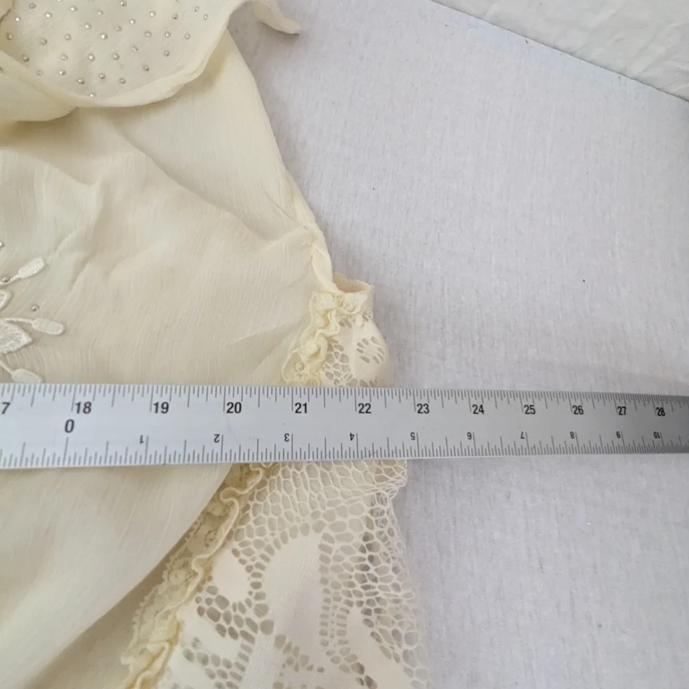 Pretty Angel Elegant Cream Sheer Duster Scarf w/Lace, Fringe & Bling Features OS